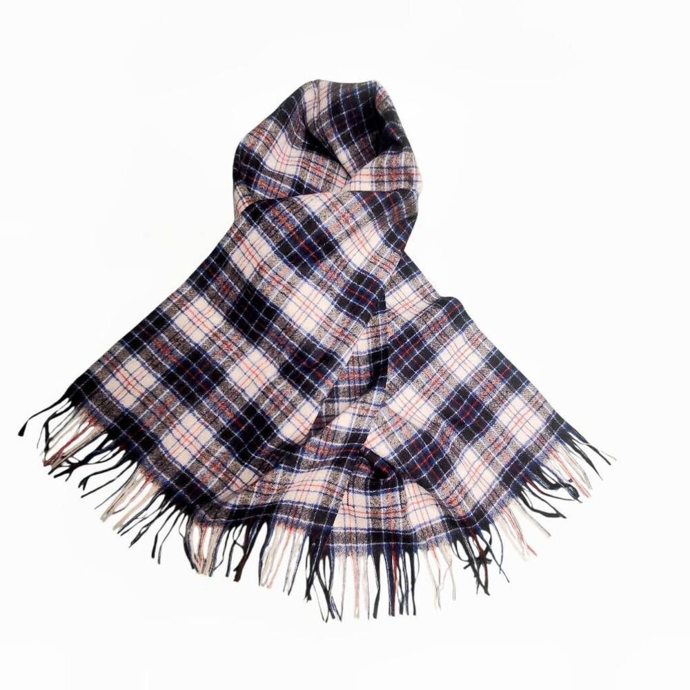 Vintage Pendleton 100% Virgin Wool Fringe Edge Check Pattern Plaid Scarf